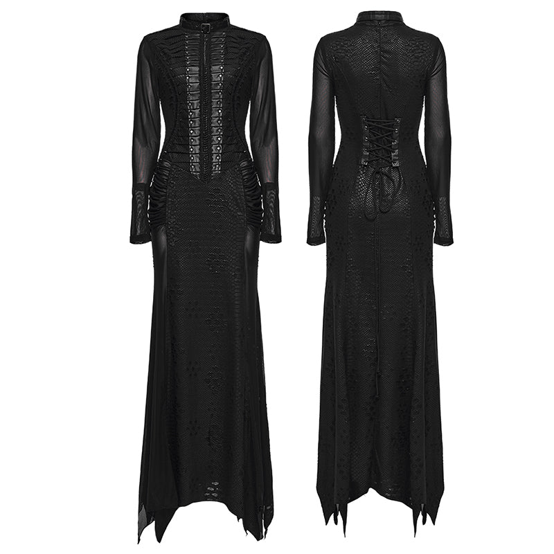 Punk Rave Seraphine Gothic Spinal Lace Panel Maxi Dress – Black