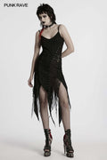 Punk Rave Honey Irregular Split Dress – Gothic Lace and Mesh Knit