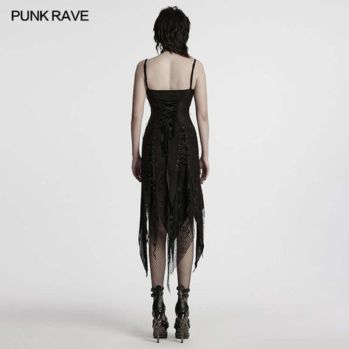 Punk Rave Honey Irregular Split Dress – Gothic Lace and Mesh Knit