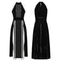 Punk Rave Selene Goth Dress – Black Velvet Mesh High Slit Gown