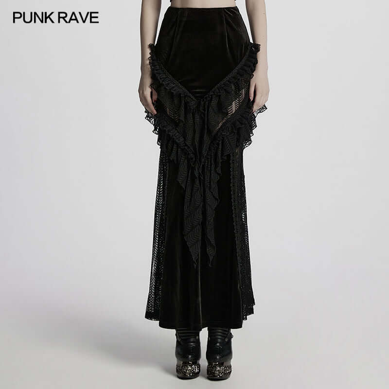 Punk Rave Nera Goth Dynamic Skirt – Velvet and Lace Mesh Mini Skirt