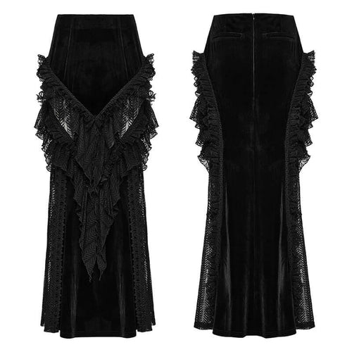 Punk Rave Nera Goth Dynamic Skirt – Velvet and Lace Mesh Mini Skirt