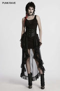 Punk Rave Dila Romantic Chiffon Skirt – Gothic Black Twill & Lace