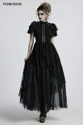 Punk Rave Nova Gothic Elegant Dress – Lace and Mesh Bead Embroidery
