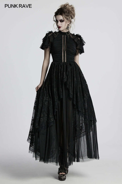 Punk Rave Nova Gothic Elegant Dress – Lace and Mesh Bead Embroidery