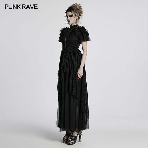 Punk Rave Nova Gothic Elegant Dress – Lace and Mesh Bead Embroidery