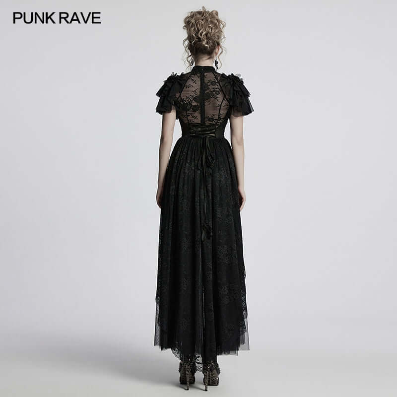 Punk Rave Nova Gothic Elegant Dress – Lace and Mesh Bead Embroidery