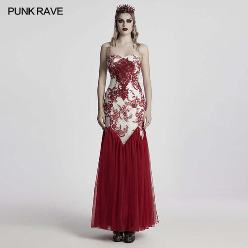 Punk Rave Eladia Sequin Floral Lace Gothic Dress with Gauze Skirt