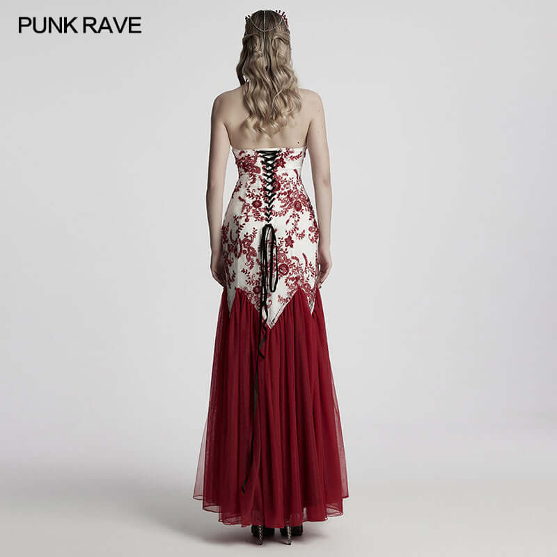 Punk Rave Eladia Sequin Floral Lace Gothic Dress with Gauze Skirt