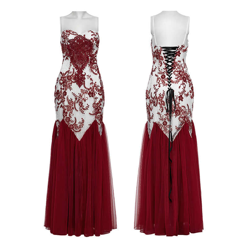 Punk Rave Eladia Sequin Floral Lace Gothic Dress with Gauze Skirt