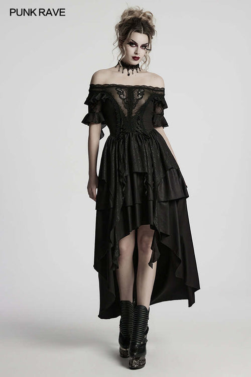 Punk Rave Jezebel Elf Off Shoulder Dress | Lace High-Low Chiffon