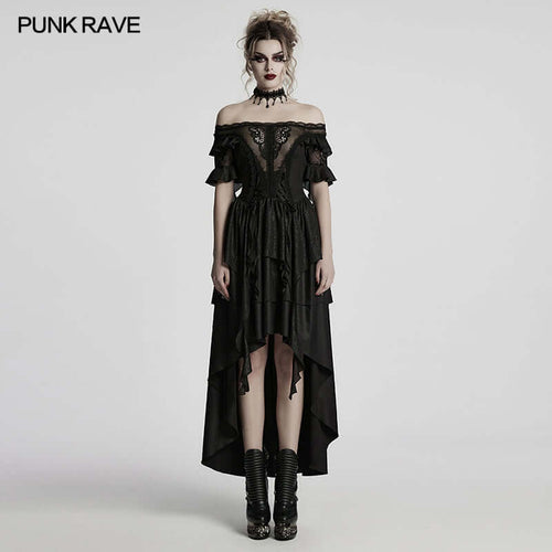 Punk Rave Jezebel Elf Off Shoulder Dress | Lace High-Low Chiffon