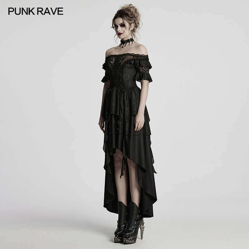 Punk Rave Jezebel Elf Off Shoulder Dress | Lace High-Low Chiffon
