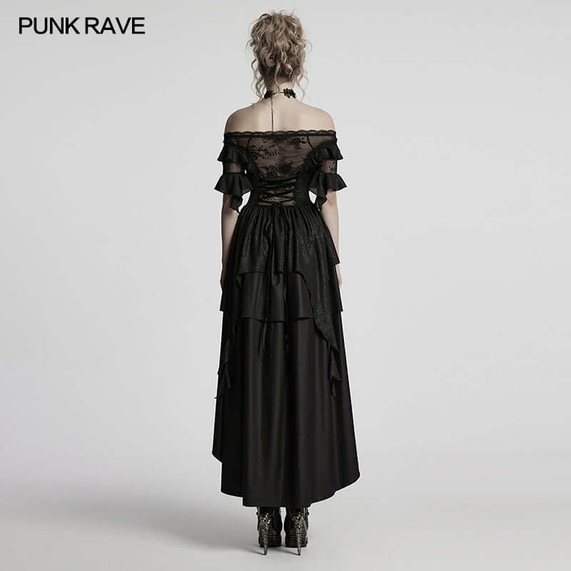 Punk Rave Jezebel Elf Off Shoulder Dress | Lace High-Low Chiffon