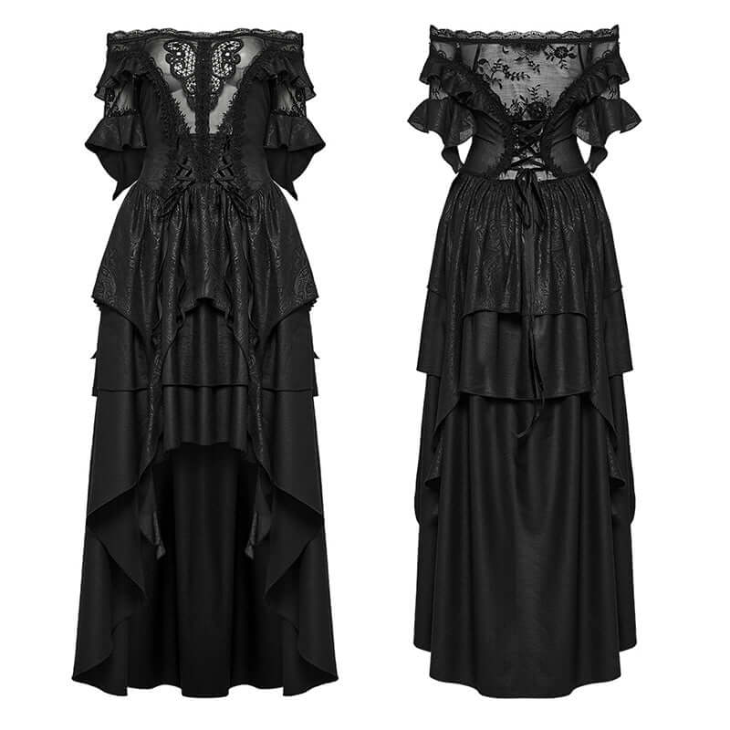 Punk Rave Jezebel Elf Off Shoulder Dress | Lace High-Low Chiffon