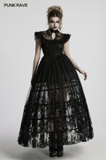 Punk Rave Seraphina Goth Dress – Velvet Floral Mesh Flying Sleeve