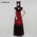 Punk Rave Gothic Flying Sleeve Dress | Red & Black Floral Mesh Gown