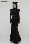 Punk Rave Rose Embossed Velvet Fishtail Skirt – Gothic Ruffle Hem