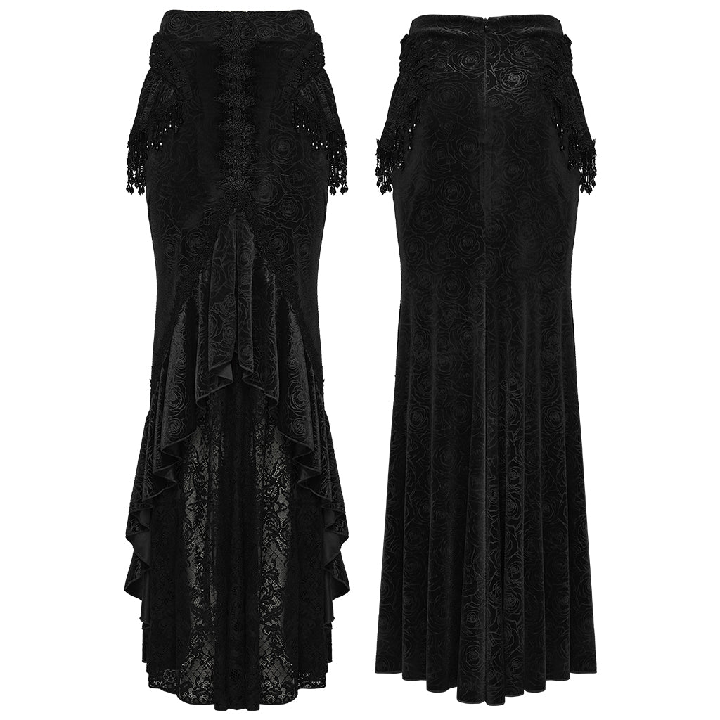 Punk Rave Rose Embossed Velvet Fishtail Skirt – Gothic Ruffle Hem