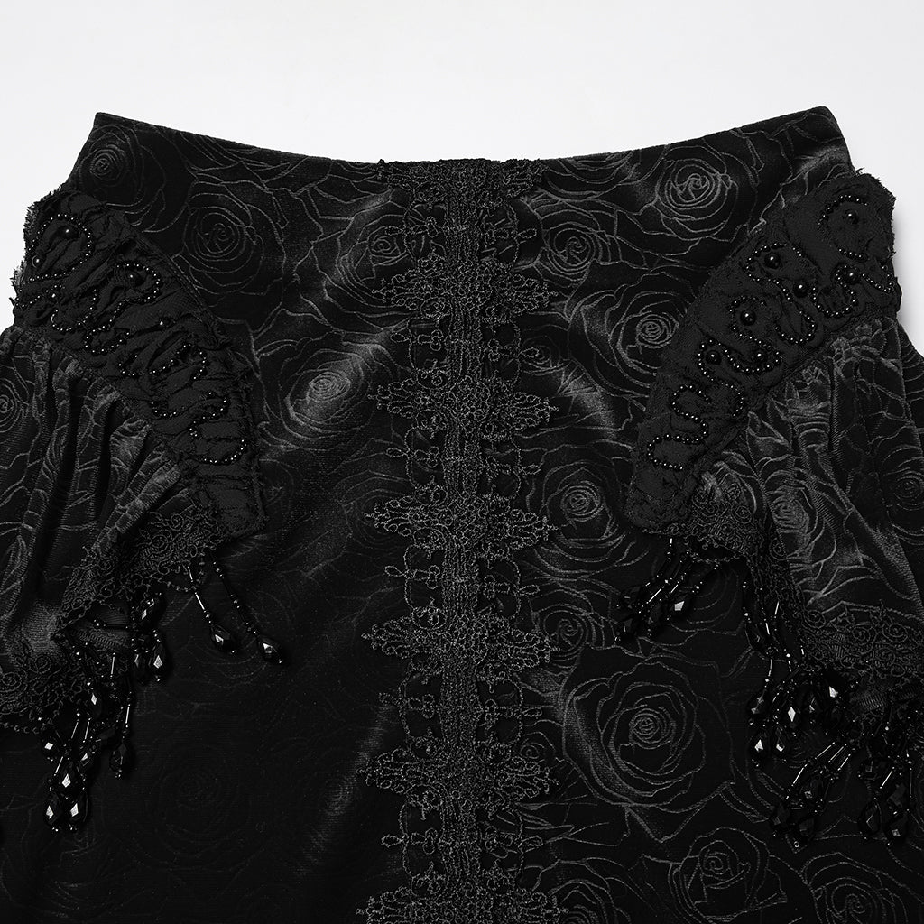Punk Rave Rose Embossed Velvet Fishtail Skirt – Gothic Ruffle Hem