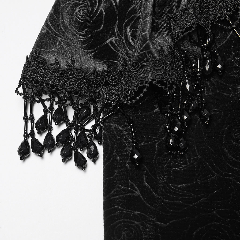 Punk Rave Rose Embossed Velvet Fishtail Skirt – Gothic Ruffle Hem