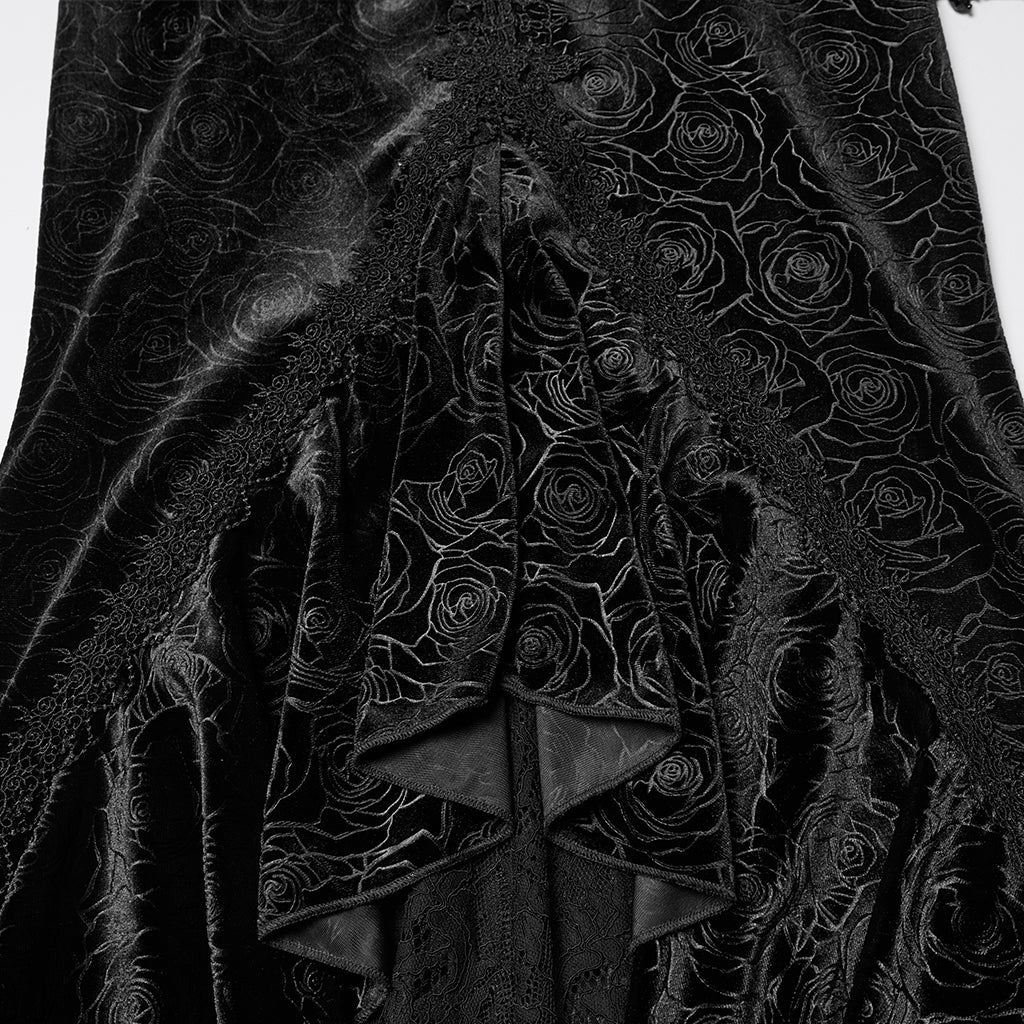 Punk Rave Rose Embossed Velvet Fishtail Skirt – Gothic Ruffle Hem
