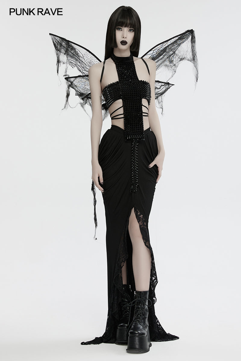 Punk Rave Morrigan Gothic Butterfly Wings – Black Mesh & Distressed Net