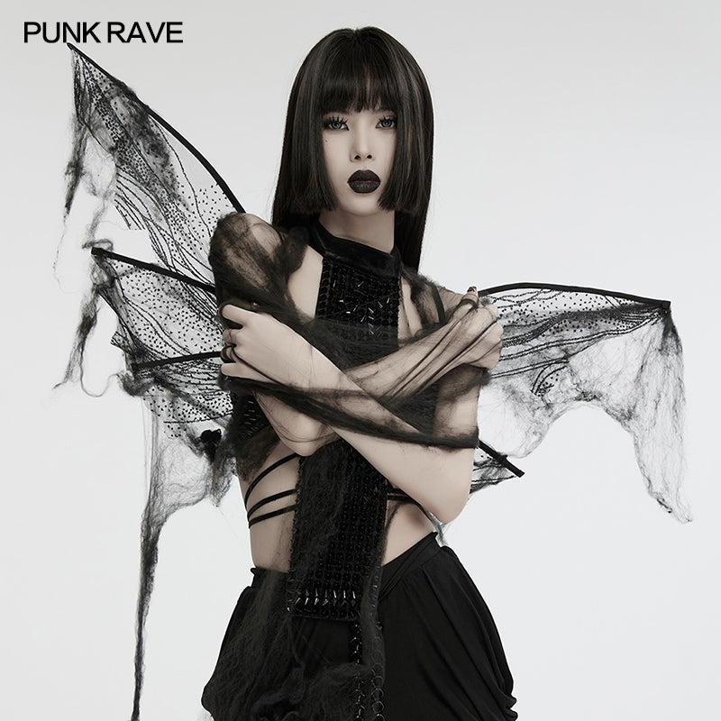 Punk Rave Morrigan Gothic Butterfly Wings – Black Mesh & Distressed Net