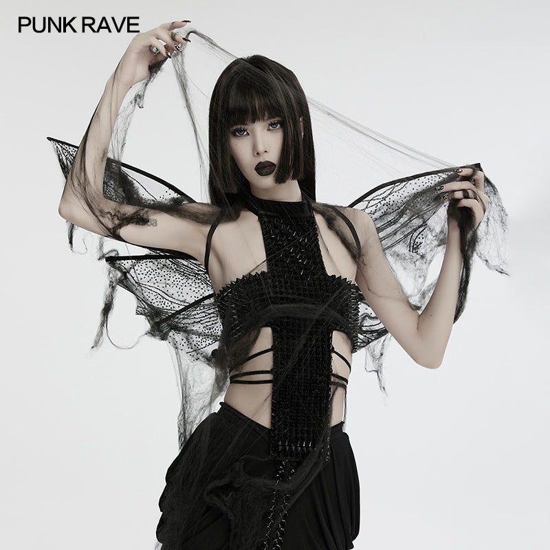 Punk Rave Morrigan Gothic Butterfly Wings – Black Mesh & Distressed Net