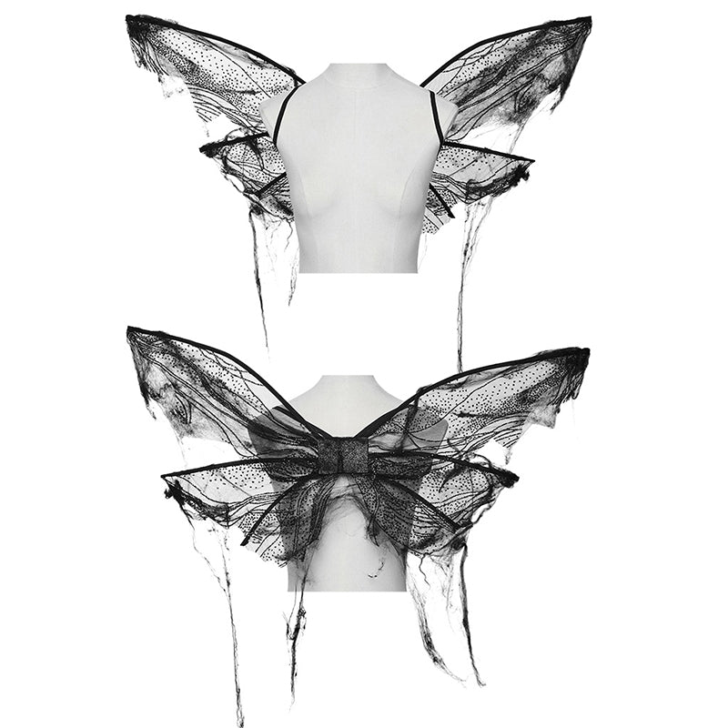 Punk Rave Morrigan Gothic Butterfly Wings – Black Mesh & Distressed Net