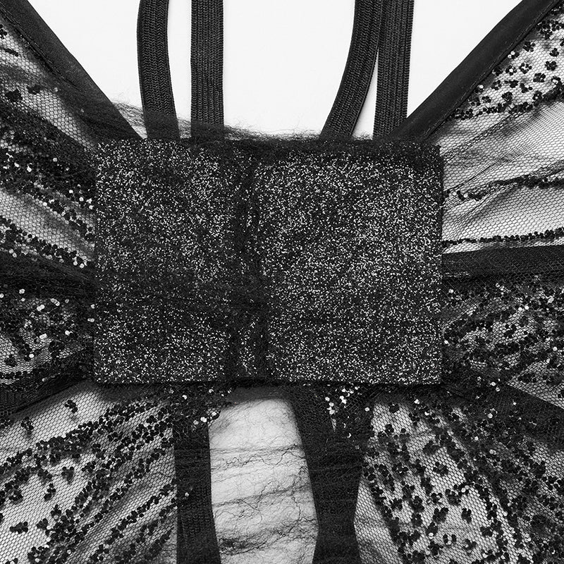 Punk Rave Morrigan Gothic Butterfly Wings – Black Mesh & Distressed Net