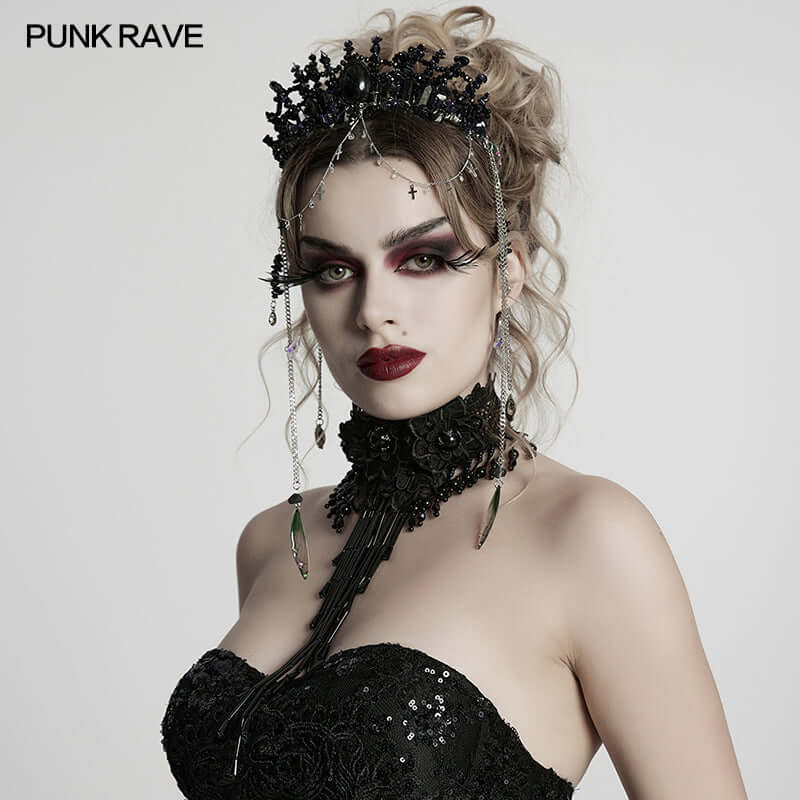 Punk Rave Effie Black Crystal Headband – Gothic Gemstone Crown