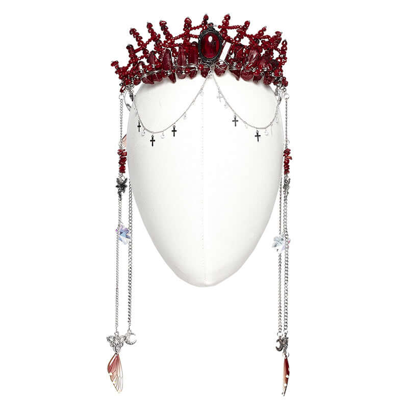 Punk Rave Effie Red Crystal Gothic Headband with Chain Tassels
