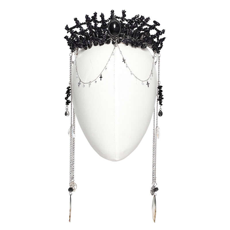 Punk Rave Effie Black Crystal Headband – Gothic Gemstone Crown