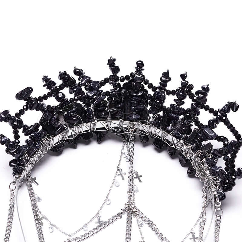 Punk Rave Effie Black Crystal Headband – Gothic Gemstone Crown