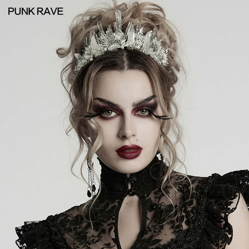 Punk Rave White Crystal Headband – Handcrafted Pointed Crown Tiara