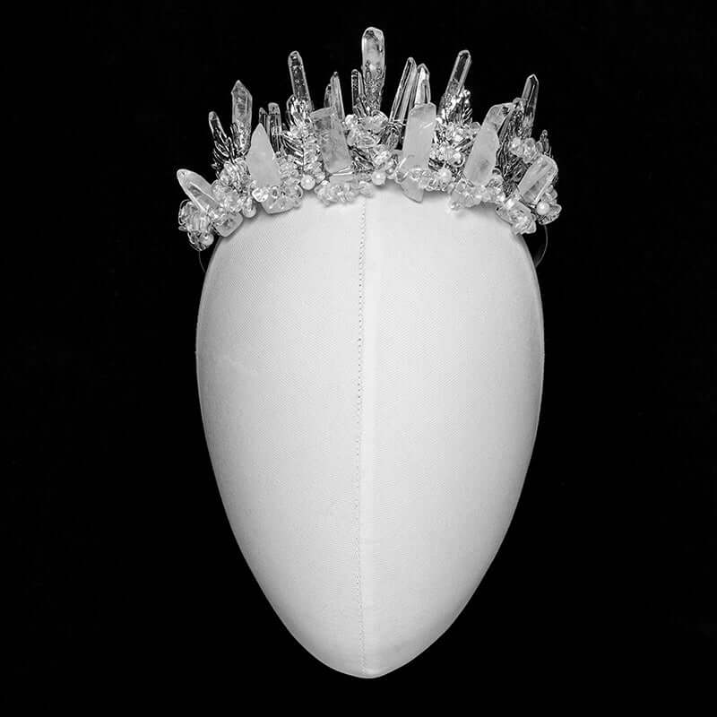 Punk Rave White Crystal Headband – Handcrafted Pointed Crown Tiara