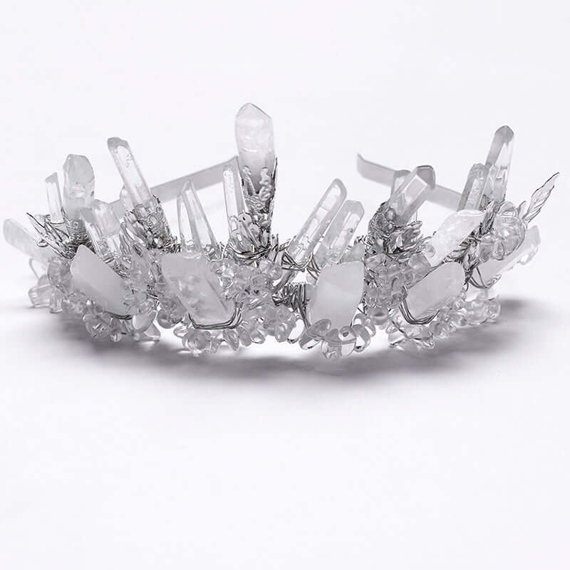 Punk Rave White Crystal Headband – Handcrafted Pointed Crown Tiara