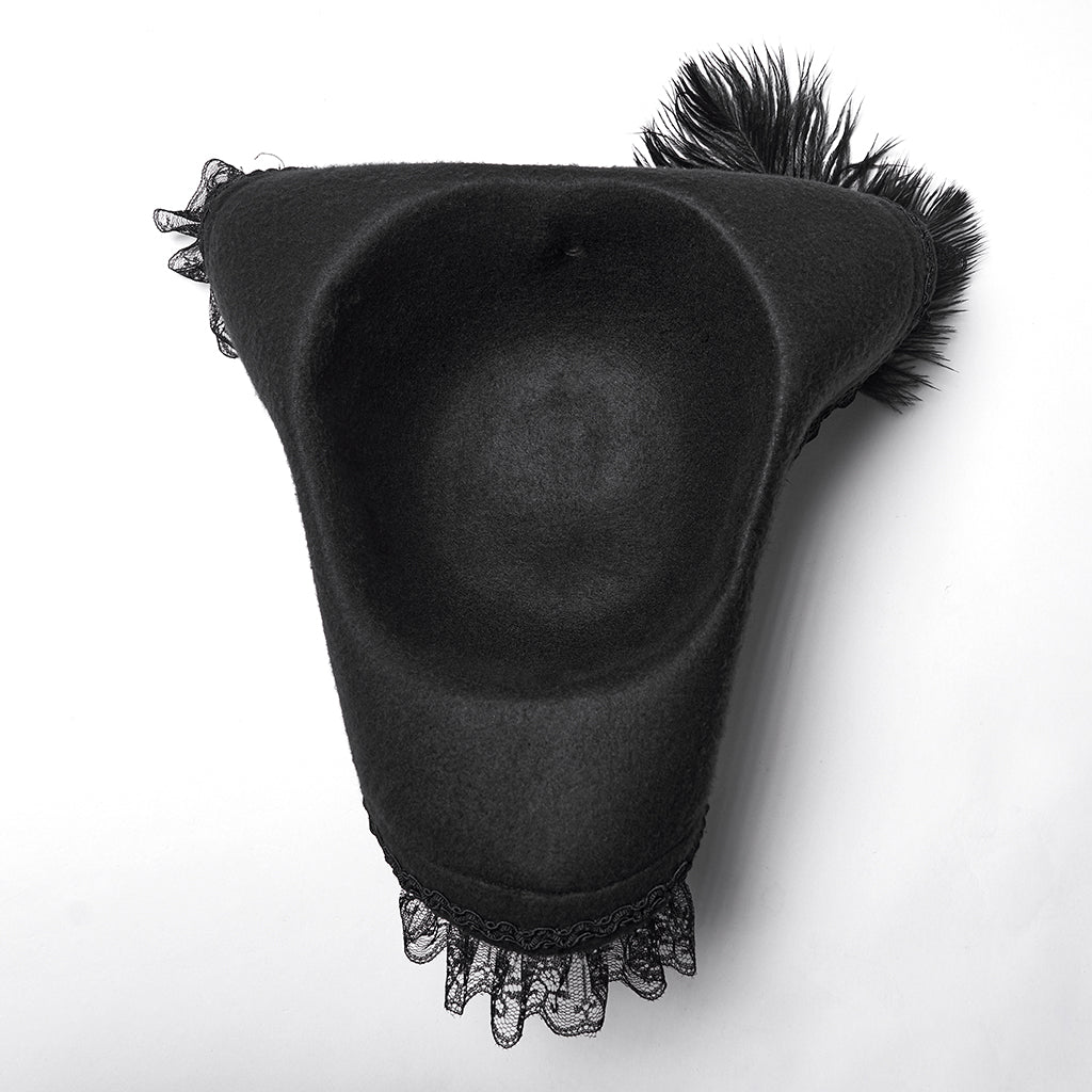 Punk Rave Goth Imprisoned Beast Bone Pirate Hat – Black Lace & Feather