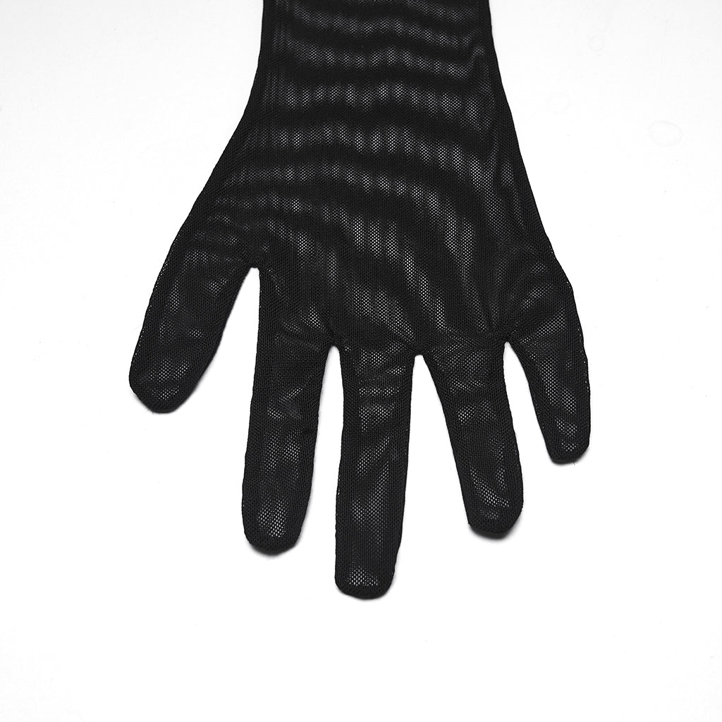 Punk Rave Fluffy Goth Gloves – Opera Length Mesh with Faux Fur Claws