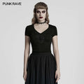 Punk Rave Armida V-Neck T-Shirt – Cotton Waist Pleat Top with Decal