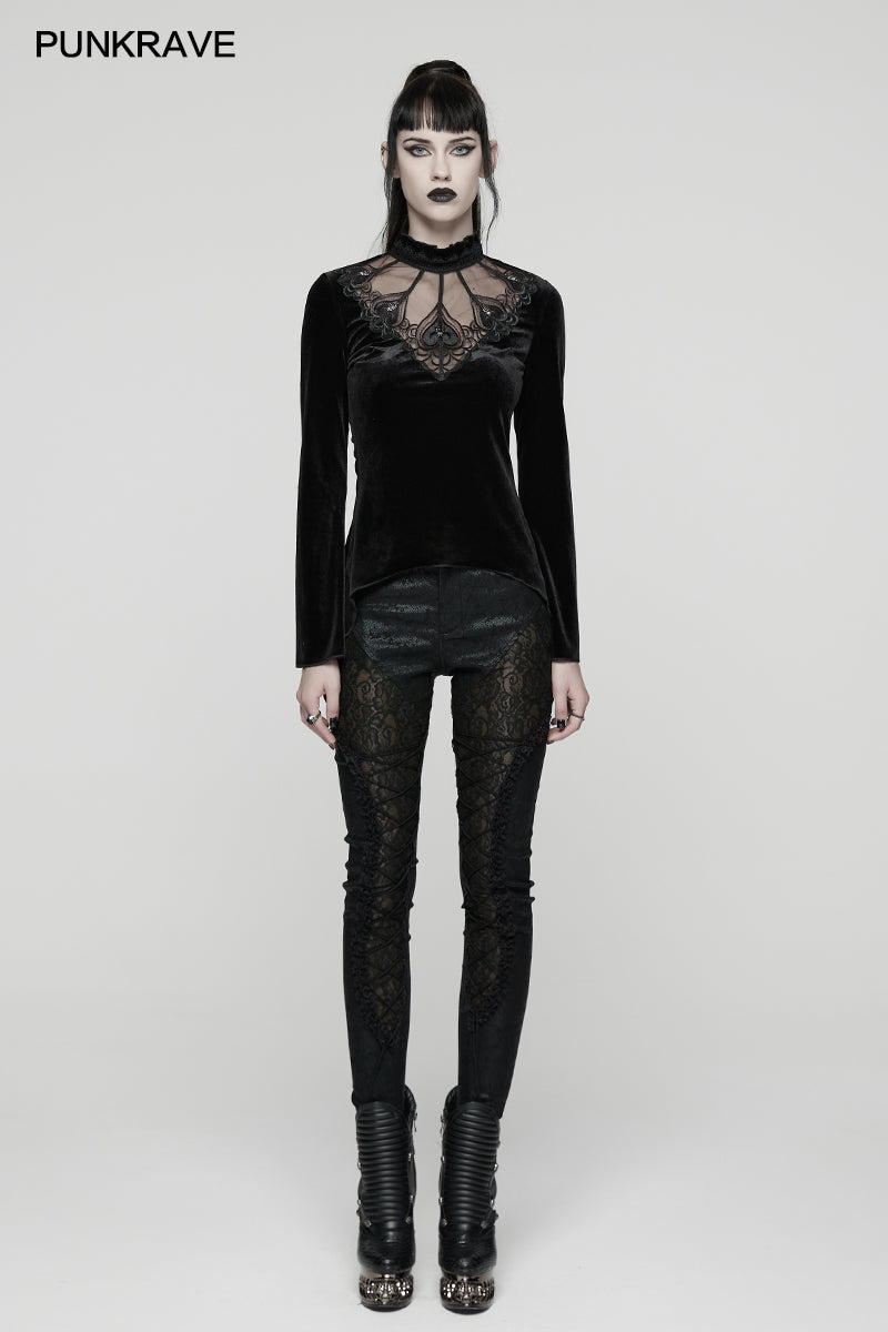 Punk Rave Belladonna Demon’s Hand Velvet T-Shirt | Gothic Slim Fit Top