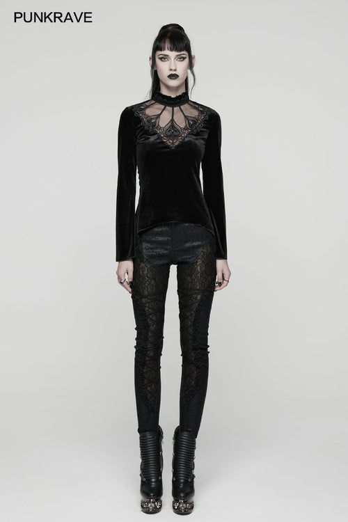 Punk Rave Belladonna Demon’s Hand Velvet T-Shirt | Gothic Slim Fit Top