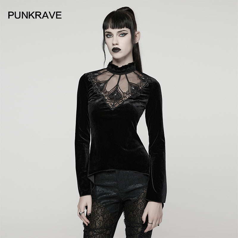 Punk Rave Belladonna Demon’s Hand Velvet T-Shirt | Gothic Slim Fit Top
