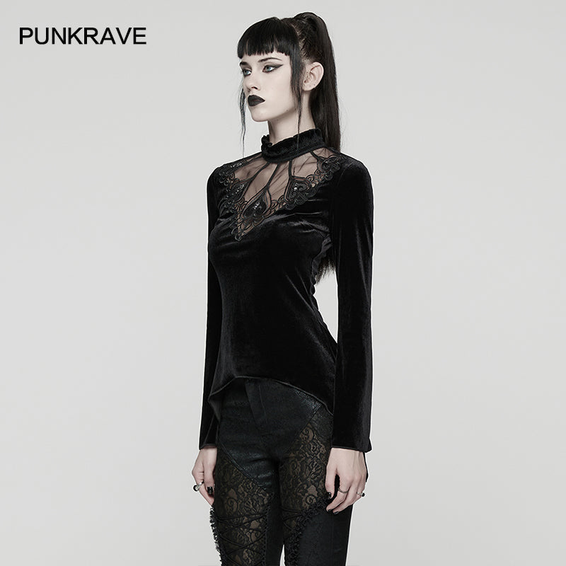 Punk Rave Belladonna Demon’s Hand Velvet T-Shirt | Gothic Slim Fit Top