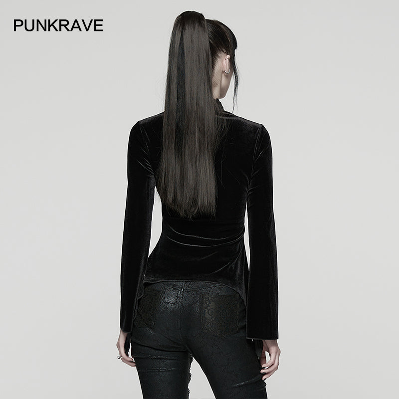 Punk Rave Belladonna Demon’s Hand Velvet T-Shirt | Gothic Slim Fit Top