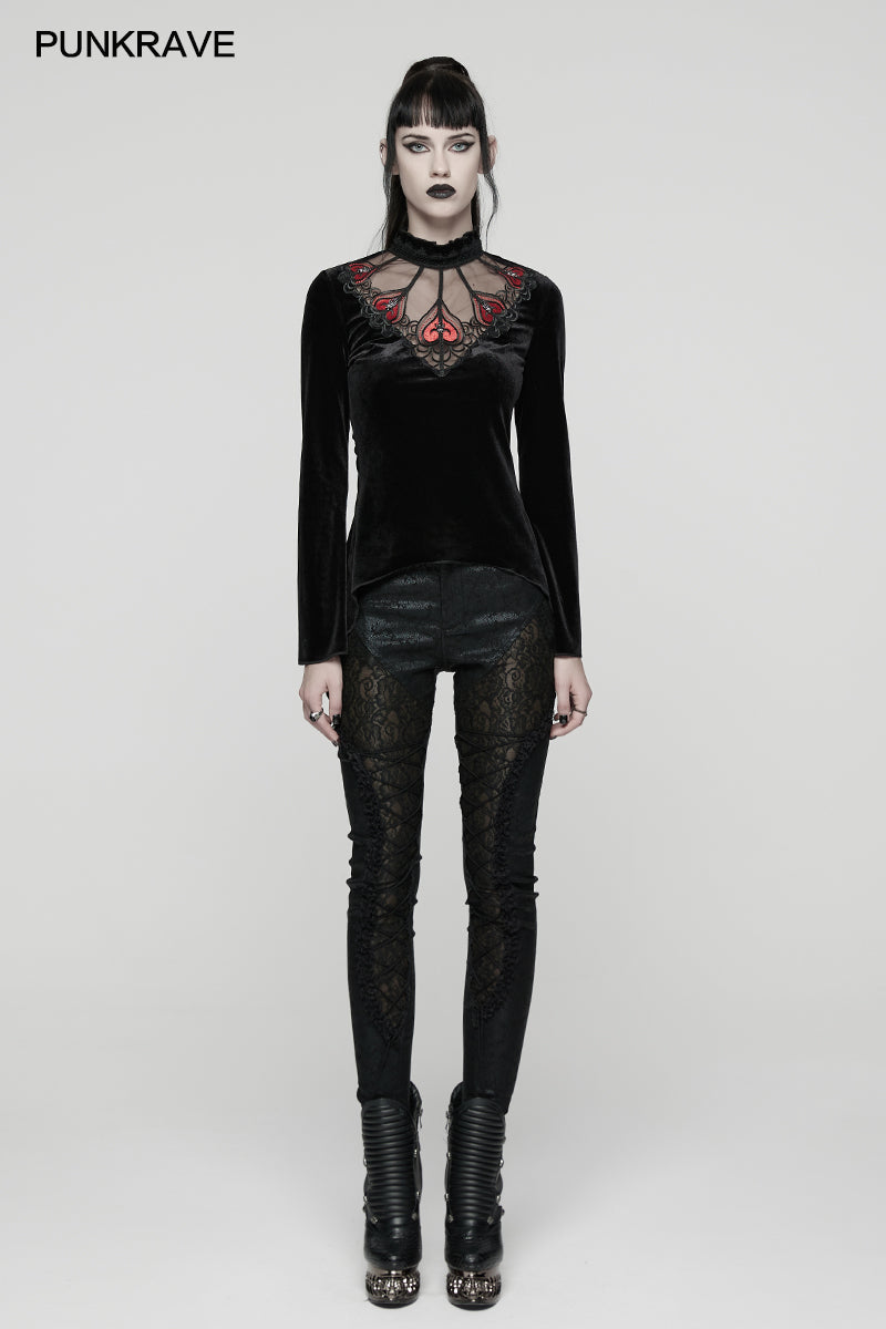 Punk Rave Belladonna Demon’s Hand Velvet Gothic T-Shirt – Red