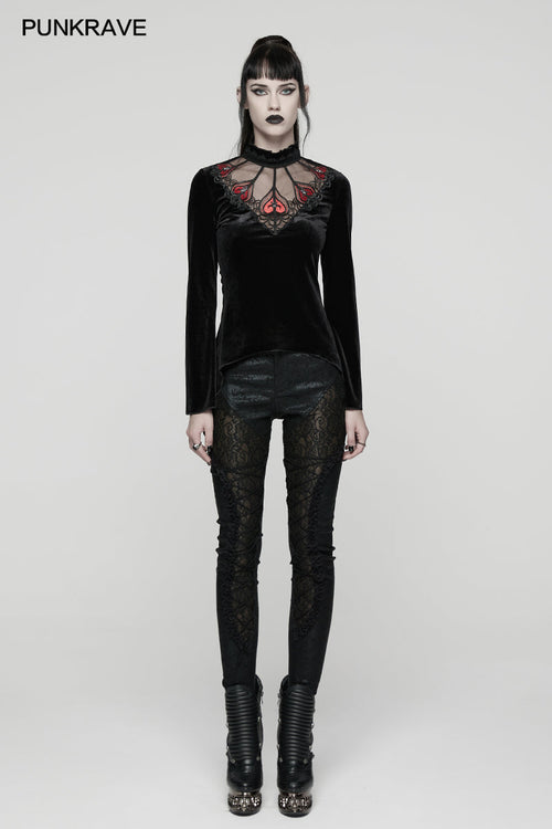 Punk Rave Belladonna Demon’s Hand Velvet Gothic T-Shirt – Red