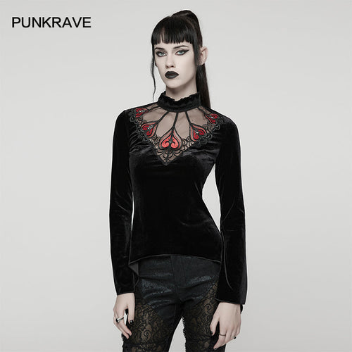 Punk Rave Belladonna Demon’s Hand Velvet Gothic T-Shirt – Red