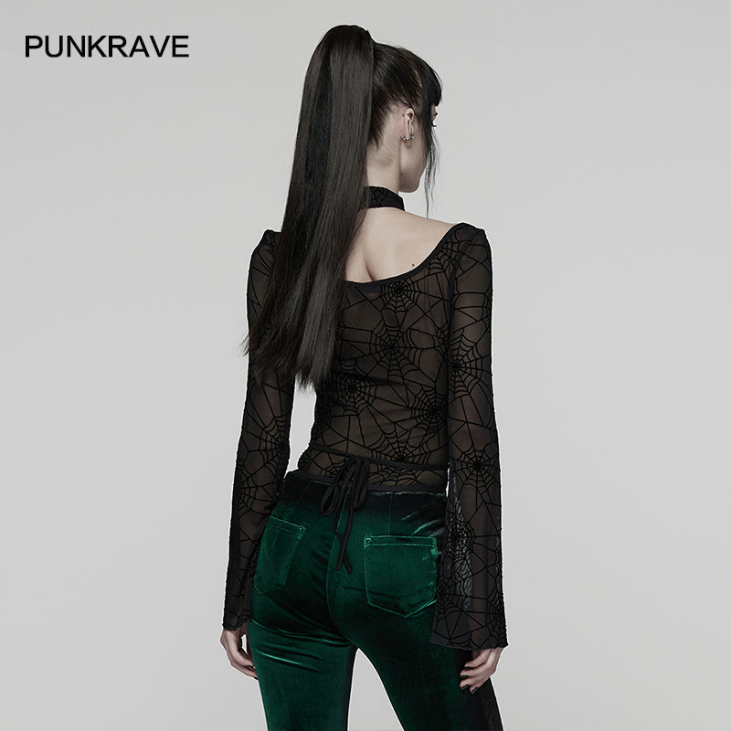 Punk Rave Lilith Gothic Spider Web Mesh T-Shirt – Sheer Halter Top